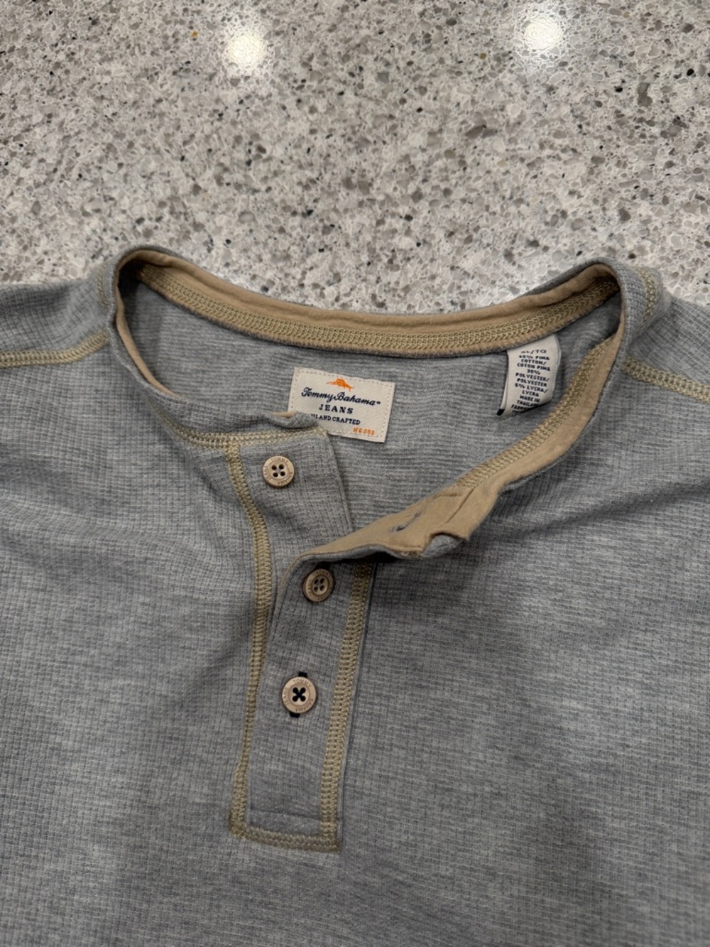 Tommy Bahama Gray Henley with Tan Trim